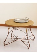 Tavolino tondo in ferro battuto e piano in legno R.04005