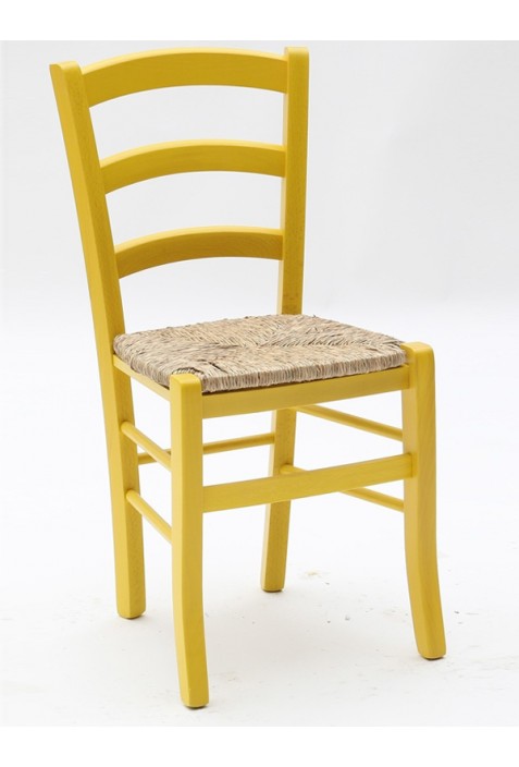 Set di Quattro Sedie Anilina giallo con sedile in paglia di riso