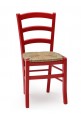 Set di quattro Sedie Anilina rossa con sedile in paglia di riso